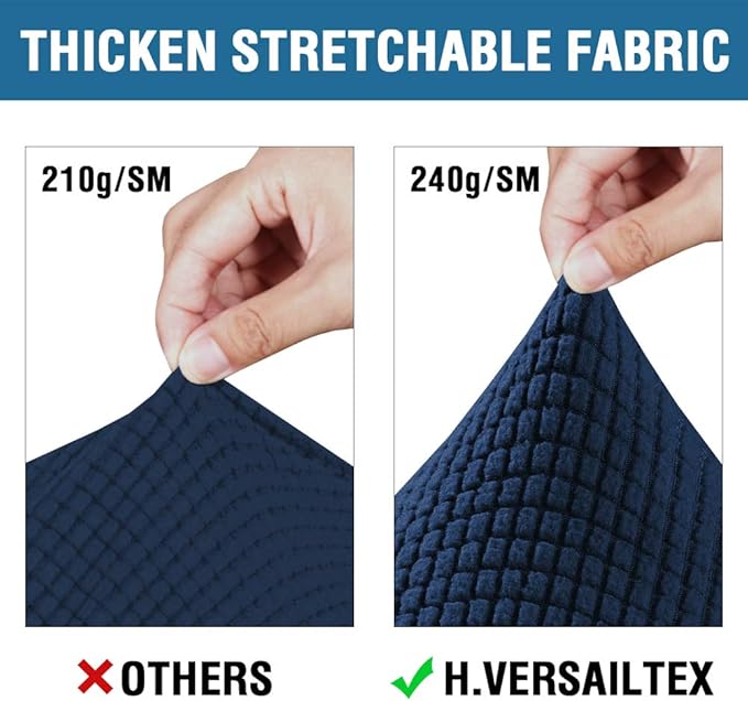 H.VERSAILTEX 3 Piece Stretch Sofa Covers for 2 Cushion Loveseat Couch Covers for Living Room Sofa Slipcovers (Base Cover Plus 2 Seat Cushion Covers) Thicker Jacquard Fabric(Medium Sofa, Navy)
