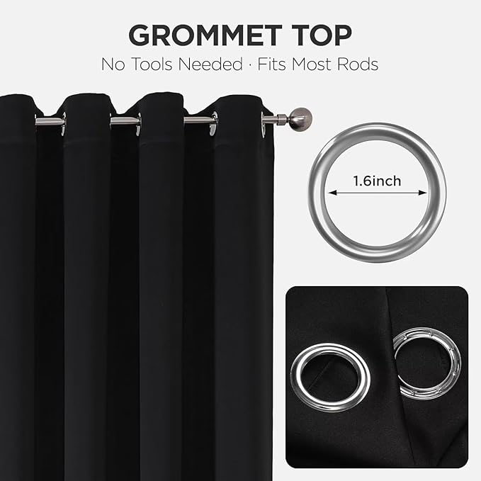 Joydeco Blackout Curtains 90 Inches Long 2 Panels Set, Thermal Insulated Long Curtains& Drapes 2 Burg, Room Darkening Drapes for Bedroom Living Room (Black, W37 x L90 Inch)