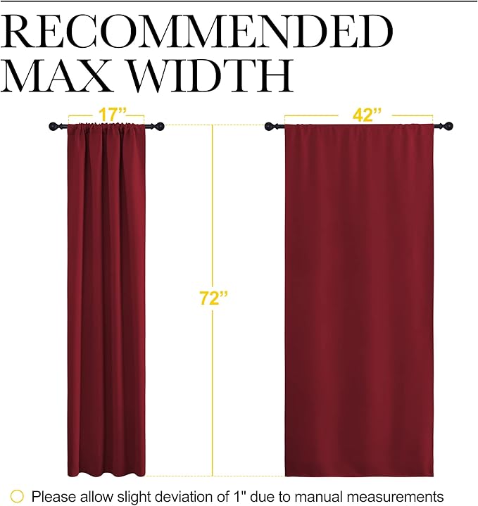 NICETOWN Christmas Burgundy Red Blackout Curtains 72 inches Long, Privacy Room Darkening Drapes for Doorways, Loft (Set of 2, 42 inches by 72 Inch)
