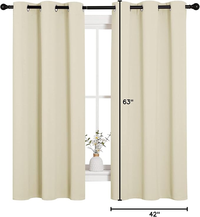 NICETOWN Kitchen Curtains for Decoration, Thermal Insulated Grommet Room Darkening Draperies/Panels for Laundry (Beige, 2 Panels, W42 x L63 inches)