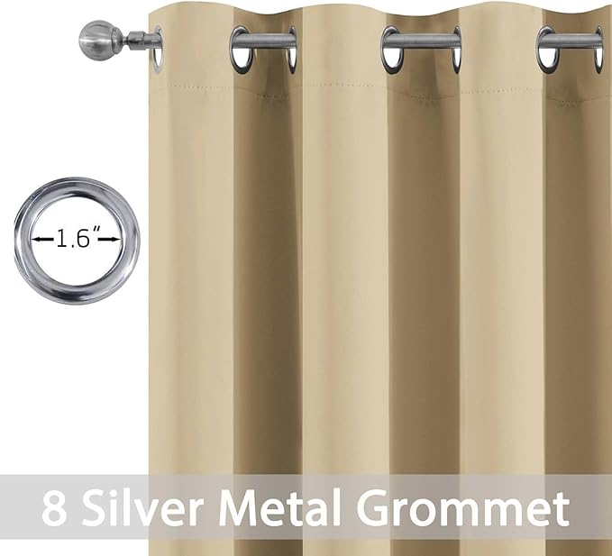 Yakamok 36 Inch Curtains Blackout Window Curtains for Kitchen, Grommet Room Darkening Thermal Insulated Sunlight Block Drapes for Living Room, W 52 x L 36, Beige, 2 Panels