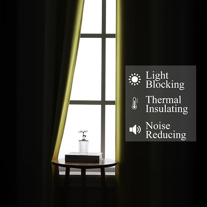 Estelar Textiler Black and Yellow Ombre Blackout Curtains for Bedroom, Thermal Insulated Blackout Drapes, Full Light Blocking Energy Saving Long Curtains for Living Room, 52Wx96L, 2 Panels