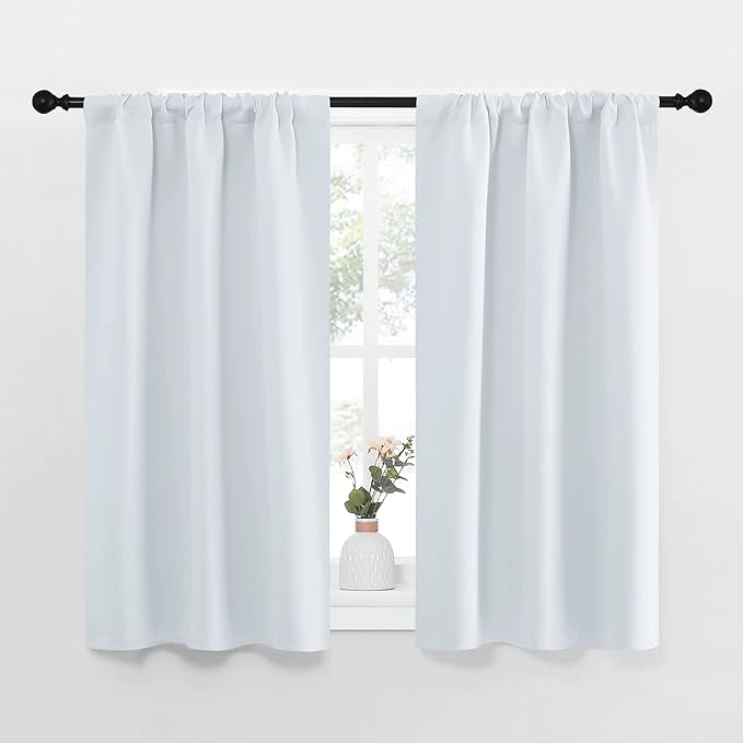NICETOWN Greyish White Window Curtain Panels - Thermal Insulated Rod Pocket Room Darkening Curtain Sets for Bedroom (Greyish White, 2 Panels, 29 by 40)