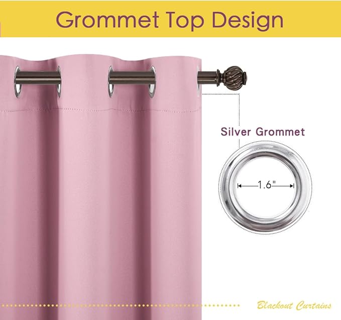 NICETOWN Blackout Curtains for Bedroom, Rouge Pink, 42 W by 80 L, Set of 2, Thermal Insulated Curtains & Drapes with Grommet Top for Living Room, Privacy Window Treatment Draperies