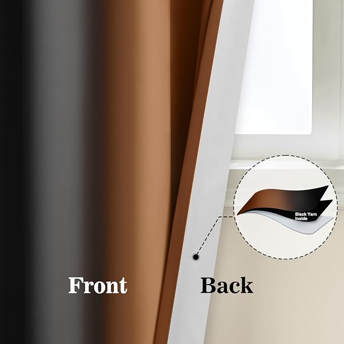 Yakamok Blackout Ombre Burnt Orange and Black Curtains-Gradient Room Darkening Curtain, Grommet Thermal Insulated Light Blocking Window Drapes Curtain for Living Room Bedroom,52 x 63 Inch,2 Panels