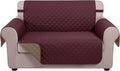 U-NICE HOME Loveseat Sofa Cover Reversible Couch Cover for Dogs with Elastic Straps Water Resistant Furniture Protector for Pets Couch Cover for 2 Cushion Couch (Loveseat, Burgundy/Tan)