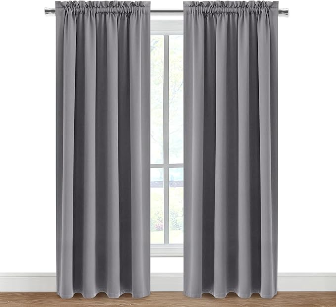 DWCN Blackout Curtains for Bedroom – Thermal Insulated Room Darkening Drapes for Living Room, Grey, W 42 x L 84 Inch, Set of 2 Rod Pocket Curtain Panels