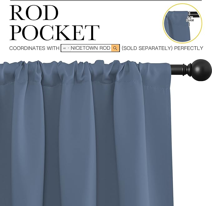 NICETOWN Blackout Curtains for Bedroom, Blackout Curtain Panels, Window Treatment Energy Saving Thermal Insulated Solid Rod Pocket Blackout Drapes/Draperies (Stone Blue, 1 Pair, 62 by 63-inch)