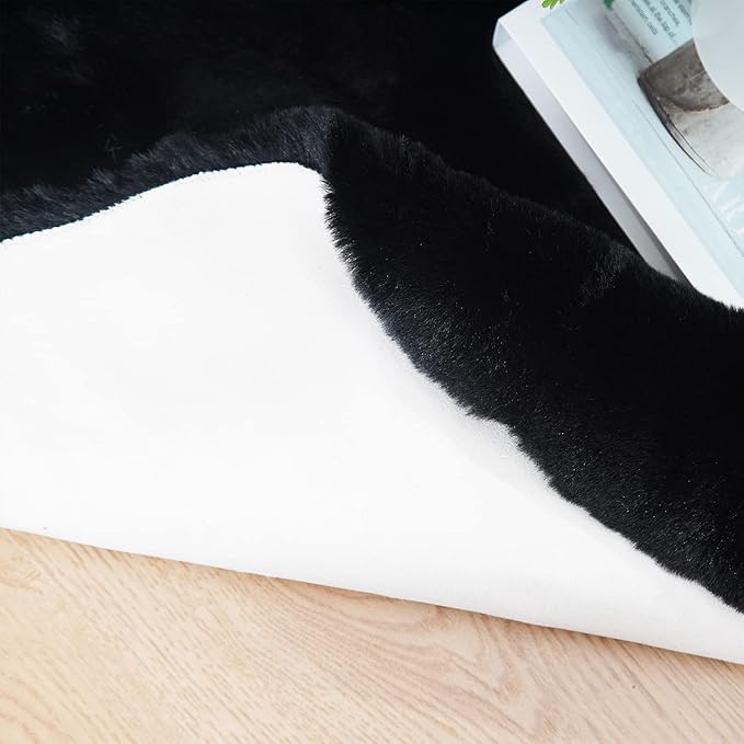 Ghouse Black Faux Rabbit Fur Rug 5x7 Machine Washable Area Rugs for Bedroom Fluffy Rugs for Living Room No-Shedding Carpet Sheepskin Rug