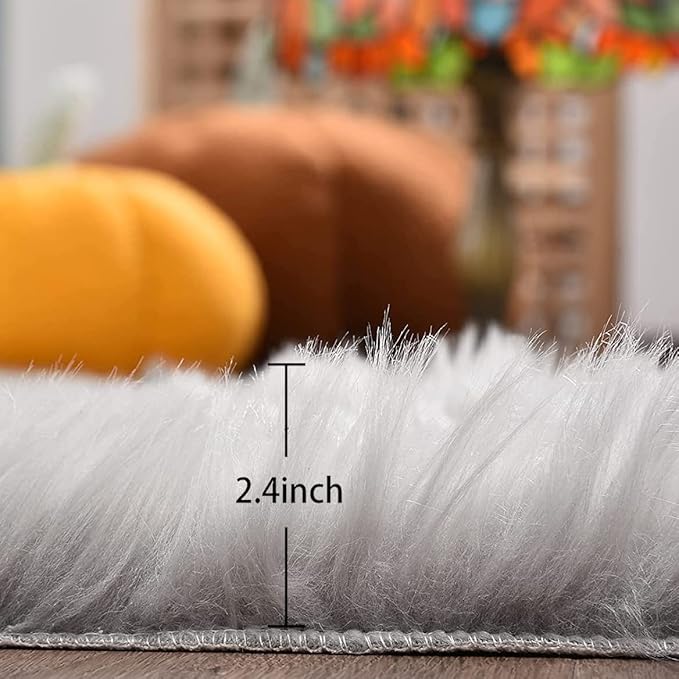 ORINOVA Light Gray Washable Fuzzy Fur Runner Rugs for Living Room Nursery Rugs for Bedroom Faux Sheepskin Shag Rug 2x6 Teen Room Décor