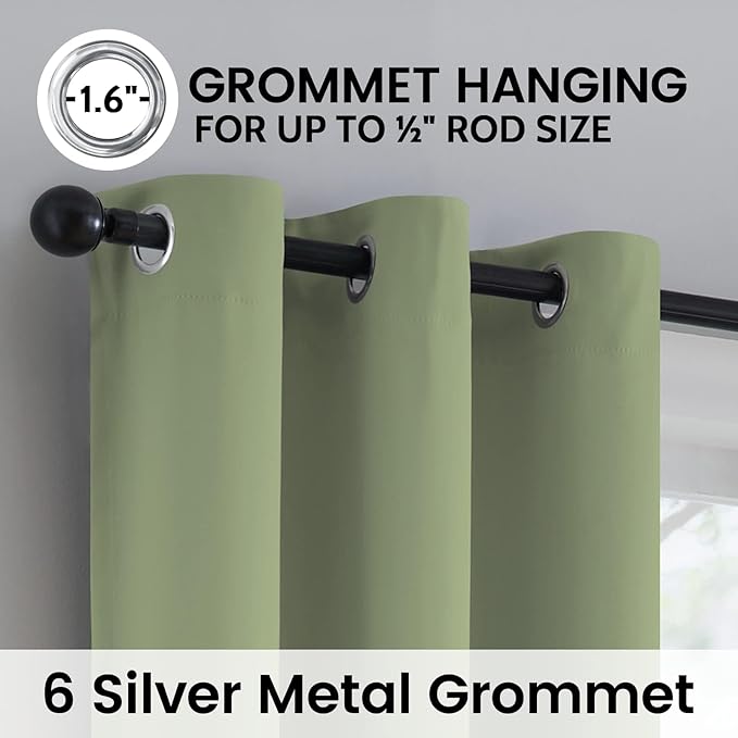 SimpleHome 100% Blackout Curtains for Bedroom,Thermal Insulated Sage Grommet Window Drapes Room Darkening Curtains for Living Room with Black Back,42 x 54 Inch,2 Panels