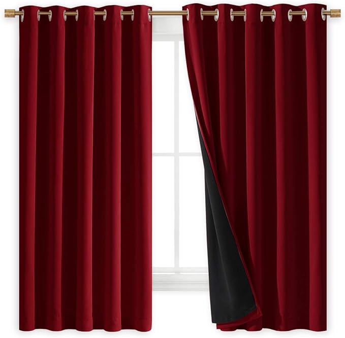 NICETOWN 100% Blackout Cold Blocking Curtain Panels, Thermal Insulated Curtains, Noise Reducing Drapes for Thanksgiving Day Window Decor (Set of 2, Burgundy Red, 70 inches Wide by 63 inches Long)