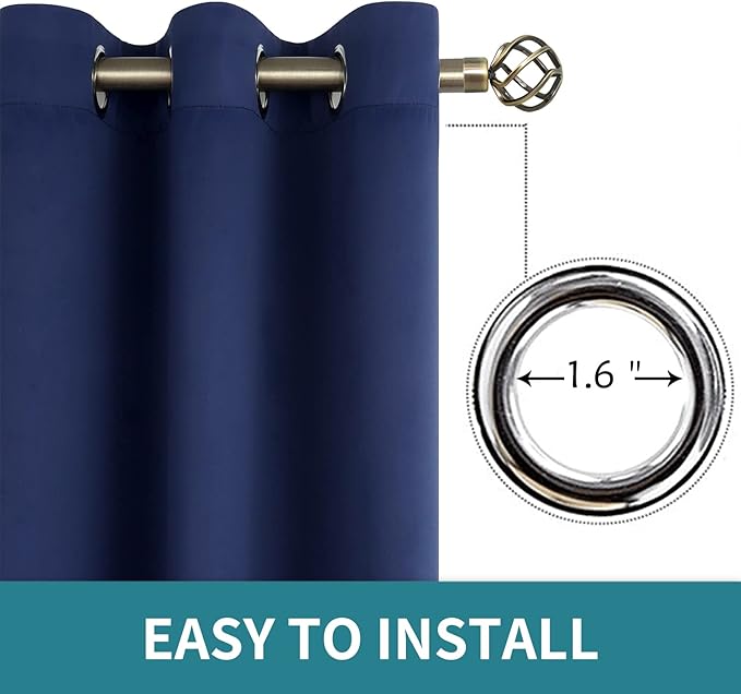 BGment Blackout Curtains - Grommet Thermal Insulated Room Darkening Bedroom and Living Room Curtains, Set of 2 Panels (52 x 120 Inch, Navy)