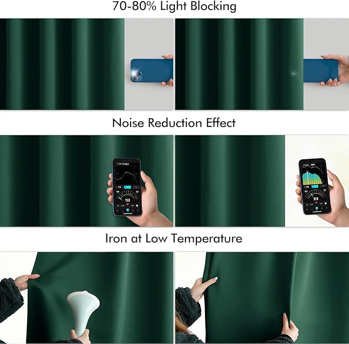 MIULEE Christmas Hunter Green Back Tab Blackout Curtains 90 Inches Long 2 Panels Set for Living Room Bedroom, Rod Pocket/Pinch Pleat Thermal Insulated Room Darkening Pleated Light Blocking Drapes