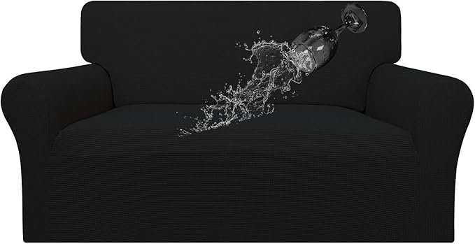Easy-Going 100% Waterproof Oversized Loveseat Couch Cover, Dual Waterproof Sofa Cover, Stretch Jacquard Sofa Slipcover, Leakproof Furniture Protector for Kids, Pets, Dog and Cat, Black