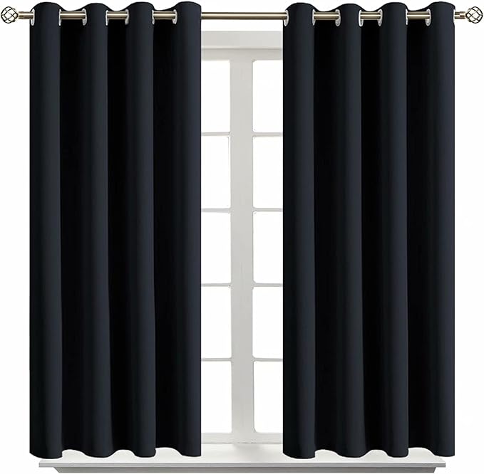 BGment Blackout Curtains for Living Room - Grommet Thermal Insulated Room Darkening Curtains for Bedroom, Set of 2 Panels (52 x 45 Inch, Black)