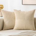 MIULEE Cream Decorative Throw Pillow Covers 18x18 Inch for Couch Bed Sofa Pack of 2 Boho Neutral Farmhouse Throw Pillows Soft Cross Corduroy Patchwork Textured Cushion Cases