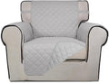 PureFit Reversible Quilted Sofa Cover, Water Resistant Slipcover Furniture Protector, Washable Couch Cover with Non Slip and Elastic Straps for Kids, Dogs, Pets (Chair, Light Gray/Light Gray)