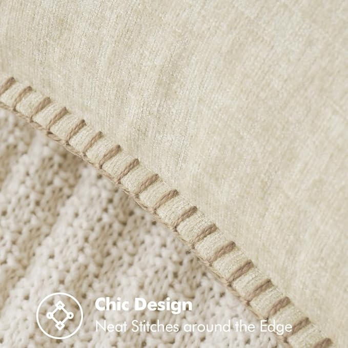 MIULEE Pack of 2 Christmas Pillow Covers 18x18 Inch Cream White Farmhouse Decorative Throw Pillow Covers with Stitched Edge Soft Chenille Solid Dyed Couch Pillow Covers for Sofa Bed Living Room