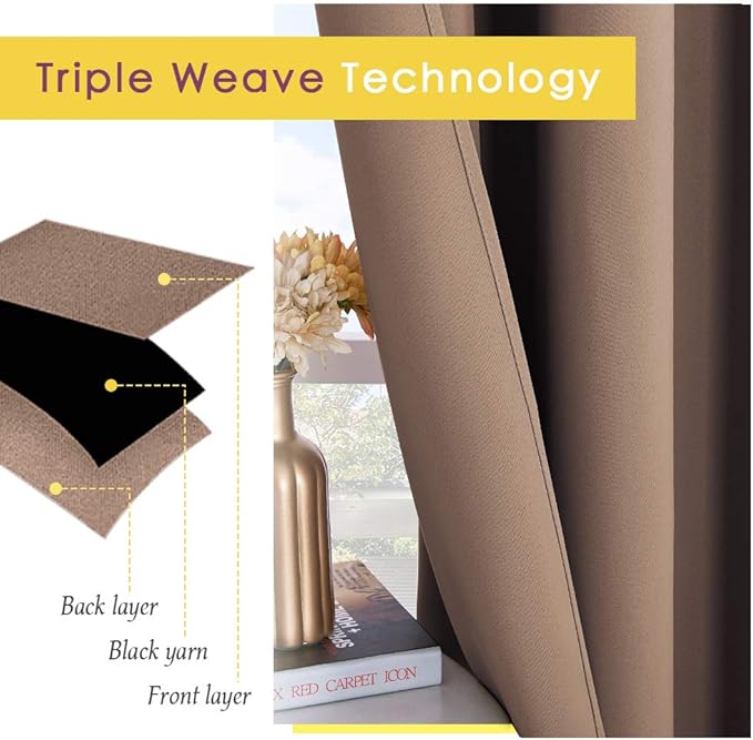 NICETOWN Blackout Window Curtains and Drapes for Kitchen, Set of 2, 42 by 60 Inch, Cappuccino, Window Treatment Thermal Insulated Solid Grommet Blackout Drapery Panels