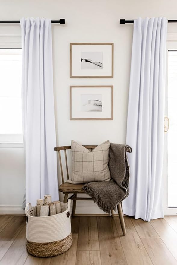 100% Blackout Shield Linen Blackout Curtains for Bedroom 102 Inches Long, Back Tab/Rod Pocket Living Room Drapes, Thermal Insulated Blackout Curtains 2 Panels Set, 50" W x 102" L, Bright White