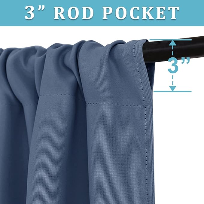 RYB HOME Short Blackout Curtains for Bedroom, Room Darkening Insulated Summer Heat Light UV Blocking Energy Saving Drapes for Nursery, Width 42 by Length 48, Stone Blue, Set of 2