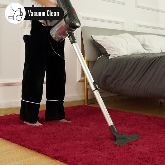 Amearea Shag Fluffy Area Rug for Bedroom Girls Living Room, Extra Soft and Fuzzy Shaggy Rugs, Non Slip, Solid Color Carpet Mat for Boys Nursery Home, Wine Red 6x9 Feet