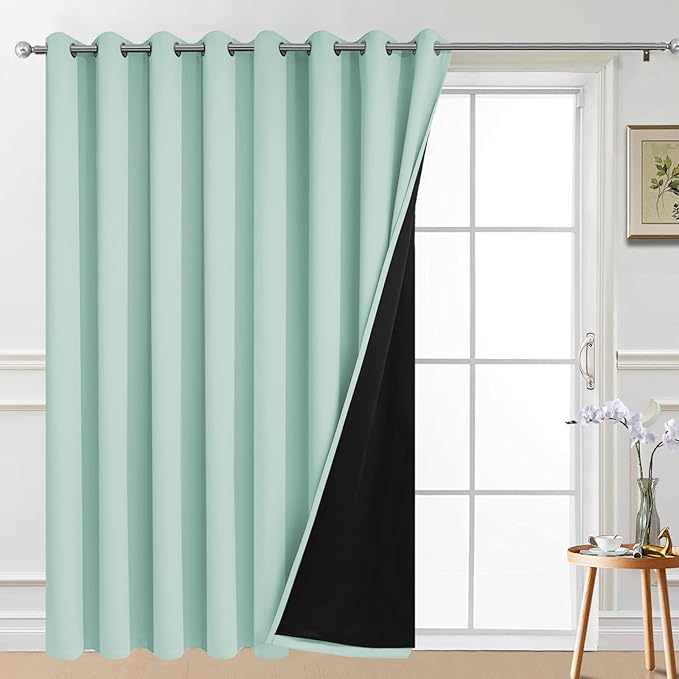 Yakamok Total Blackout Extra Wide Patio Sliding Door Curtains, Grommet Thermal Insulated Blind Curtains, Sliding Glass Door Panel for Living Room/Space Room Divider, Aqua, W100 x L84, 1 Panel