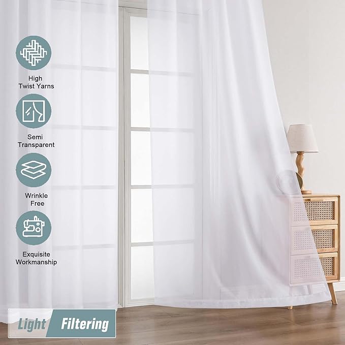 White Sheer Curtains 120 Inches Long 2 Panels, Extra Long Light Filtering Modern Window Curtains for Sliding Glass Door, Rod Pocket Voile Drapes for Living Room Bedroom, 2x42Wx120L Inches