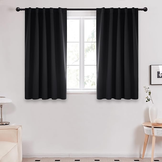Deconovo Blackout Curtains, Thermal Insulated, W42 x L54 2 Panels, Back Tab, Machine Washable, Room-Darkening Drapes for Bedroom/Living Room Black
