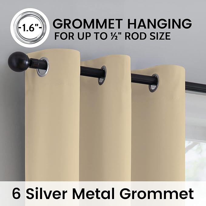 SimpleHome 100% Blackout Curtains for Bedroom,Thermal Insulated Beige Grommet Window Drapes Room Darkening Curtains for Living Room with Black Back,42 x 54 Inch,2 Panels