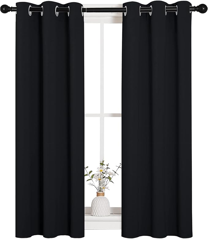 NICETOWN Living Room Blackout Curtains and Drapes, Black Solid Thermal Insulated Grommet Blackout Drapery Panels for Window (2 Panels, 29 inches Wide by 45 inches Long, Black)