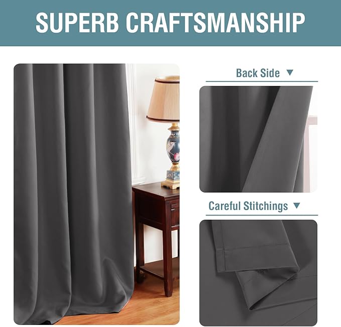 H.VERSAILTEX Blackout Curtain for Living Room Small Window Kitchen Blackout Curtains 45 inch Length Energy Saving Solid Grommet Blackout Drape, One Panel, Charcoal Gray, 52" W x 45" L
