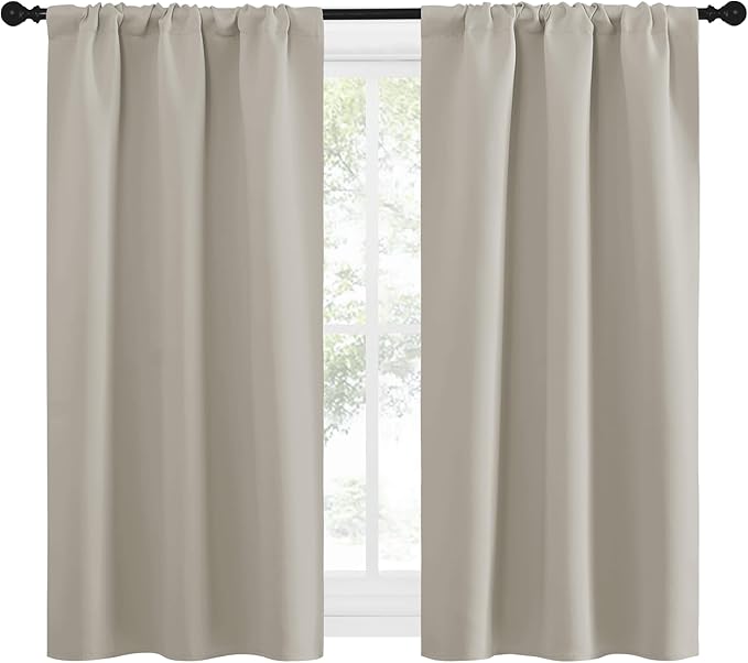 NICETOWN Blackout Curtains for Living Curtains, Room Darkening Window Curtain Panels, Easy-Care Solid Thermal Insulated Draperies/Drapes for Daughter Room (Natural, 2 Panels, 29 by 50)
