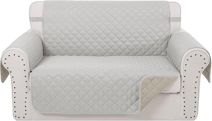 Reversible Loveseat Sofa Covers Couch Cover Furniture Protector(Loveseat Small,Light Grey/Beige)