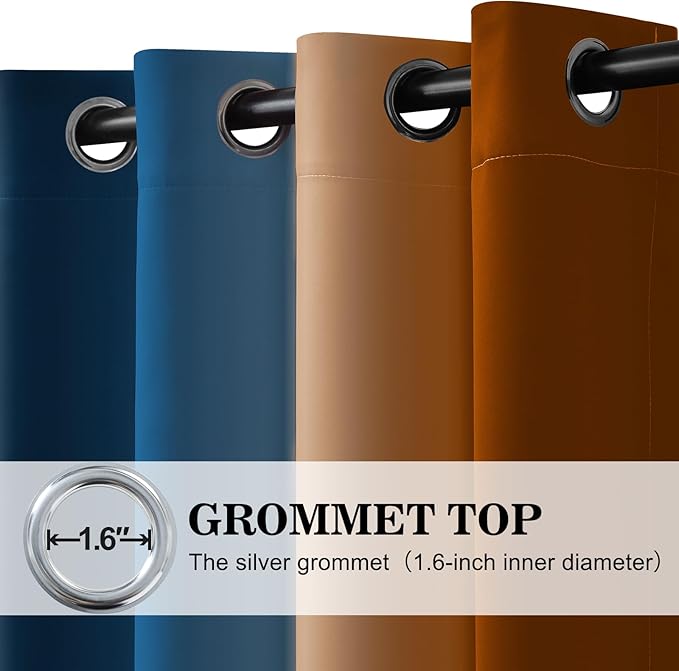 Yakamok Blackout Ombre Dark Blue and Burnt Orange Curtains-Gradient Room Darkening Curtain, Grommet Thermal Insulated Light Blocking Window Drapes Curtain for Living Room Bedroom,52 x 63 Inch,2 Panels