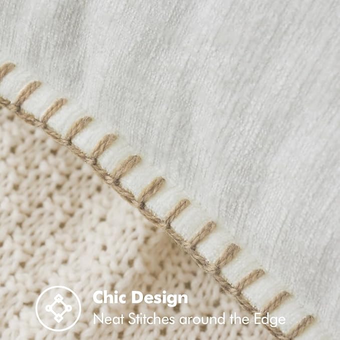 MIULEE Pack of 2 Christmas Pillow Covers 12x20 Inch Pure White Farmhouse Decorative Throw Pillow Covers with Stitched Edge Soft Chenille Solid Dyed Couch Pillow Covers for Sofa Bed Living Room