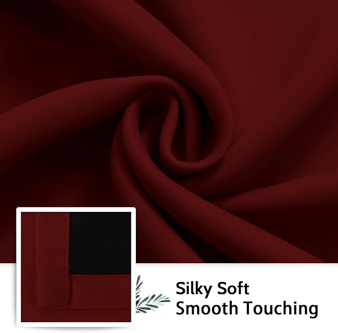 SimpleHome 100% Blackout Curtains for Bedroom,Thermal Insulated Burgundy Red Grommet Window Drapes Room Darkening Curtains for Living Room with Black Back,52 x 96 Inch,2 Panels