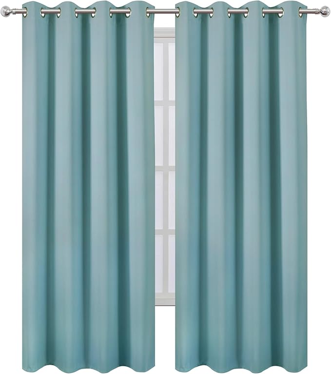 LEMOMO Blackout Curtains 52 x 90 inches Long Stone Blue Curtains Set of 2 Panels Thermal Insulated Room Darkening Curtains for Bedroom