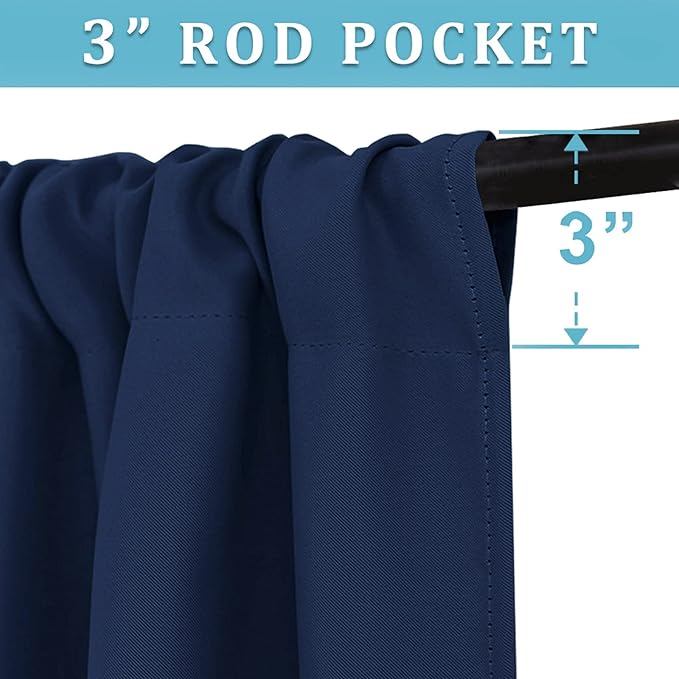 RYB HOME Short Blackout Curtains for Bedroom, Room Darkening Insulated Summer Heat Light UV Blocking Energy Saving Drapes for Nursery, Width 34 by Length 48, Navy Blue, Set of 2