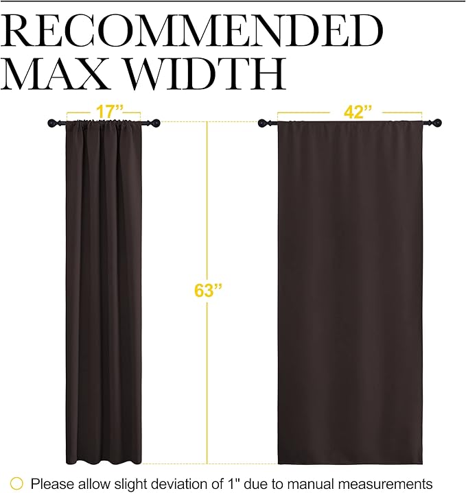 NICETOWN Blackout Curtain Panels 63 inches - Triple Weave Microfiber Energy Saving Thermal Insulated Solid Rod Pocket Blackout Curtains for Bedroom (1 Pair, 42 inches by 63 Inch, Toffee Brown)