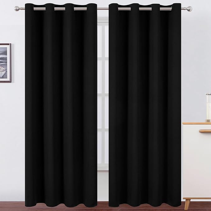 LEMOMO Blackout Curtains 52 x 90 Inch Long Black Curtains Set of 2 Panels Room Darkening Curtains for Bedroom and Living Room