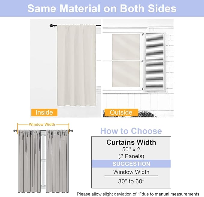 Simplebrand Ava Natural Blackout Curtains for Bedroom 63 Inch Length 2 Panels Set, Solid Thermal Insulated Privacy Living Room Window Treatment Curtains Blackout Drapes, W50 x L63 Inch