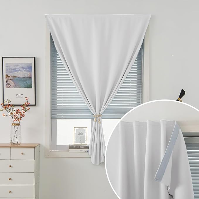Blackout Curtains for Bedroom Sticky Curtain Blackout Window Cover Self Adhesive Curtains Rod No Drillng, 59" W X 59" L, Light Grey, 1 Panel