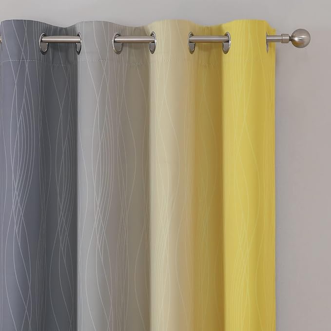 Estelar Textiler Yellow and Grey Ombre Blackout Curtains 90 Inch Length 2 Panels Set, Thermal Insulated Drapes for Bedroom, Full Room Darkening Grommet Gradient Curtains for Living Room,52Wx90L