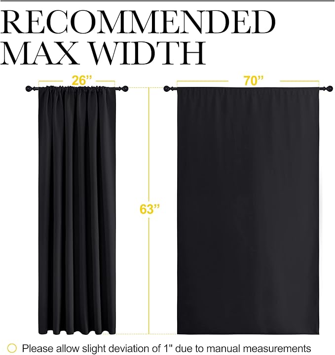 NICETOWN Black Blackout Curtain Blinds - Solid Thermal Insulated Window Treatment Blackout Drapes for Bedroom (2 Panels, 70 inches Wide by 63 inches Long)