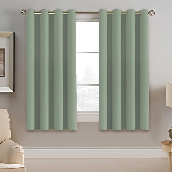 H.VERSAILTEX Blackout Curtain for Living Room Thermal Insulated Window Treatment Curtain 54 inch Length Energy Saving Solid Grommet Top Blackout Drape, One Panel, Sea Grass, 52" W x 54" L
