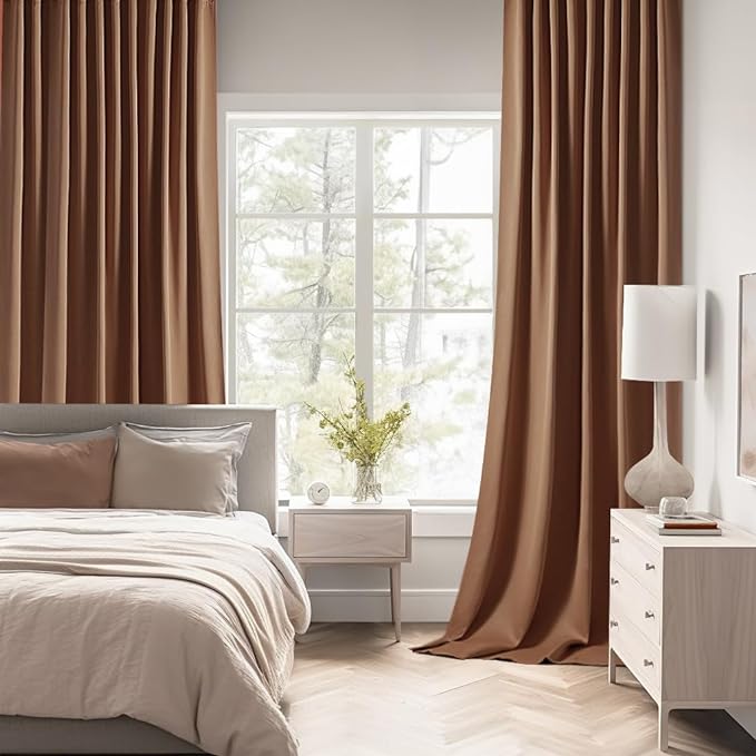 MIULEE Back Tab Blackout Curtains 84 Inch Length 2 Panels Set for Living Room Bedroom, Rod Pocket/Pinch Pleated Thermal Insulated Room Darkening Light Blocking Curtains 52x84 Inch, Cappuccino Brown