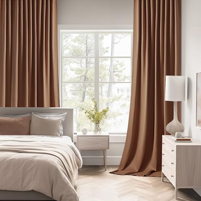 MIULEE Back Tab Blackout Curtains 90 Inch Long 2 Panels Set for Living Room Bedroom, Rod Pocket/Pinch Pleated Thermal Insulated Room Darkening Light Blocking Curtain, 52 x 90 Inch, Cappuccino Brown