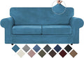 WEERRW Velvet Couch Covers for 2 Cushion Couch Sofa - High Stretch Velvet Plush 3 Pieces Sofa Slipcovers with Elastic Bottom, Furniture Protector for Pets, Machine Washable, Peacock Blue, Medium